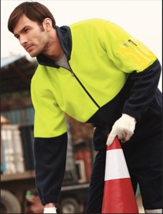 Unisex Hi Vis 1/2 Zip Polar Fleece:Yellow/Navy